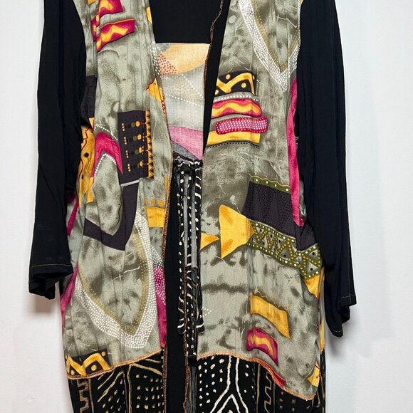 Gabrielle Boho Geometric Duster Kimono Plus Size 24 Open Front Cover up - Picture 7 of 16